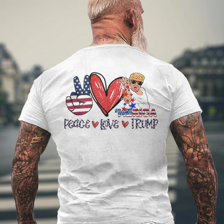 4Th Of July Peace Love Trump Merica Usa Flag Patriotic Men's Back Print T-shirt Gifts for Old Men