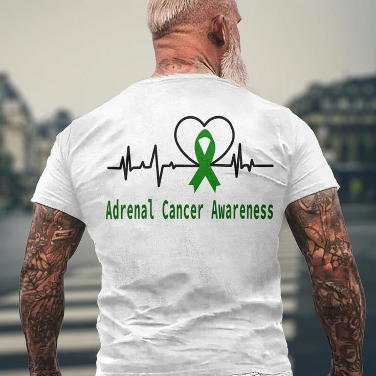 Adrenal Cancer Awareness Heartbeat Green Ribbon Adrenal Cancer Adrenal Cancer Awareness Men's Crewneck Short Sleeve Back Print T-shirt Gifts for Old Men