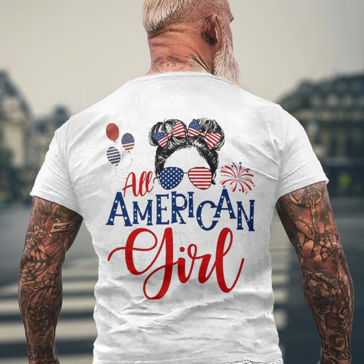 All American Girl 4Th Of July Messy Bun Sunglasses Usa Flag Men's Back Print T-shirt Gifts for Old Men