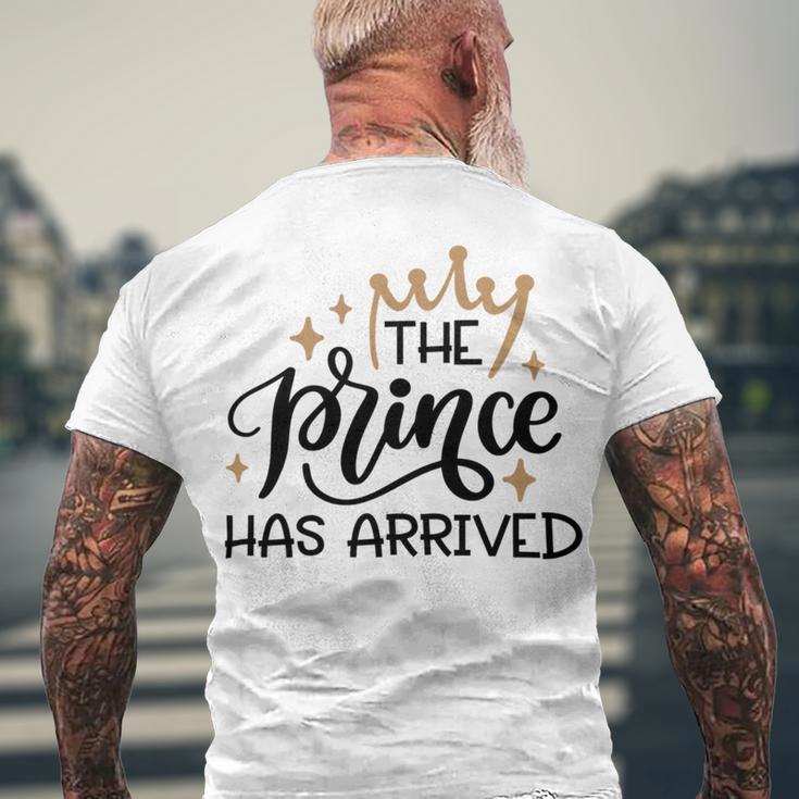 Baby Shower Text Design The Prince Has Arrived Men's Crewneck Short Sleeve Back Print T-shirt Gifts for Old Men