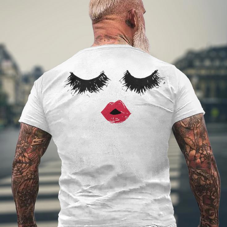 Black Eyelashes Red Lips Mother Day Gift Birthday Holiday Christmas Men's Crewneck Short Sleeve Back Print T-shirt Gifts for Old Men