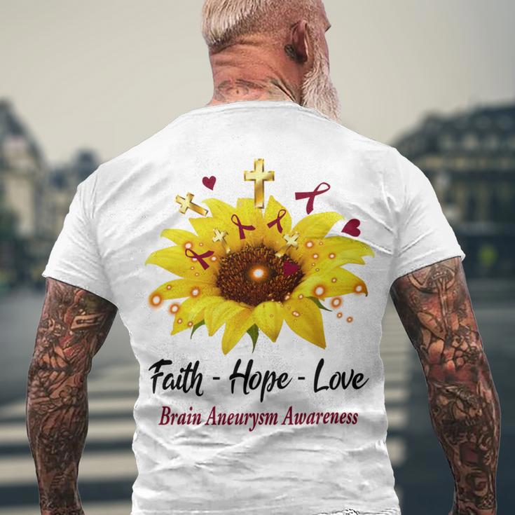 Brain Aneurysm Awareness Faith Hope Love Men's Crewneck Short Sleeve Back Print T-shirt Gifts for Old Men