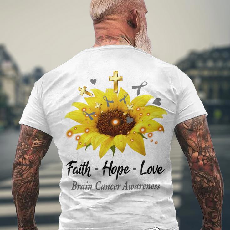 Brain Cancer Awareness Faith Hope Love Men's Crewneck Short Sleeve Back Print T-shirt Gifts for Old Men