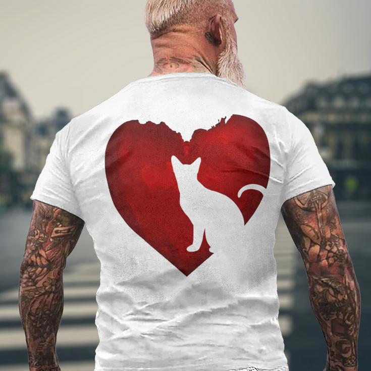 Cat Heart Shirt Cat Lovers Valentine Day Gifts For Couple Men's Crewneck Short Sleeve Back Print T-shirt Gifts for Old Men