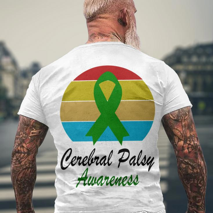 Cerebral Palsy Awareness Vintage Green Ribbon Cerebral Palsy Cerebral Palsy Awareness Men's Crewneck Short Sleeve Back Print T-shirt Gifts for Old Men