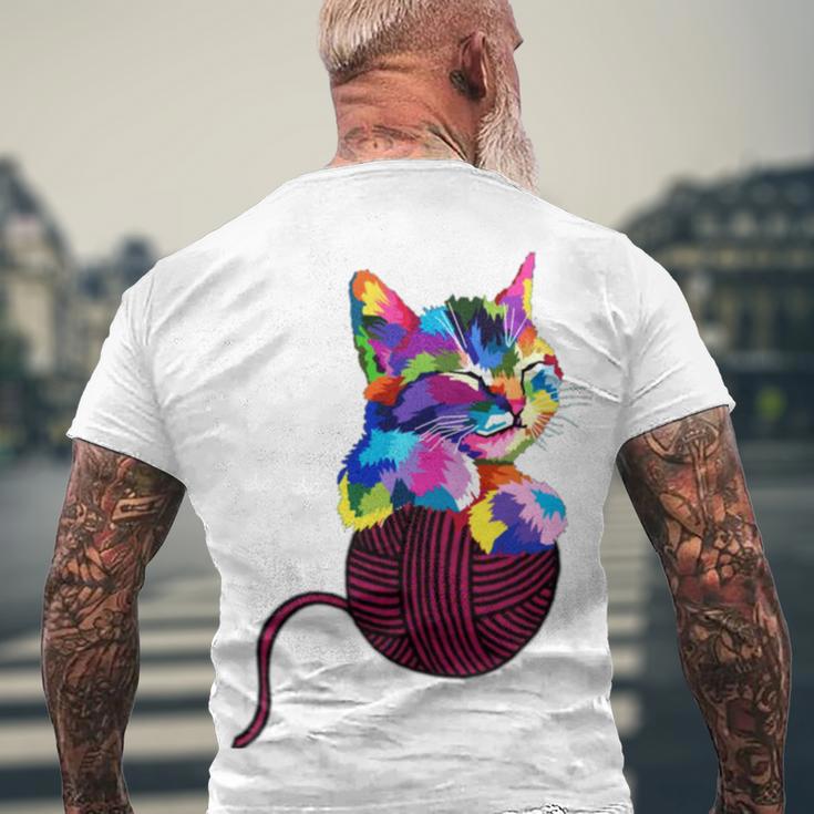 Cute Cat Gift For Kitten Lovers Colorful Art Kitty Adoption Men's Crewneck Short Sleeve Back Print T-shirt Gifts for Old Men