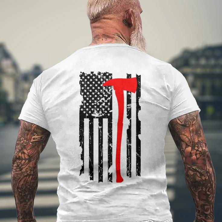 Distressed Patriot Axe Thin Red Line American Flag Men's Back Print T-shirt Gifts for Old Men