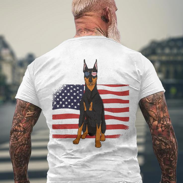 Doberman Dad & Mom American Flag 4Th Of July Usa Dog Men's Back Print T-shirt Gifts for Old Men