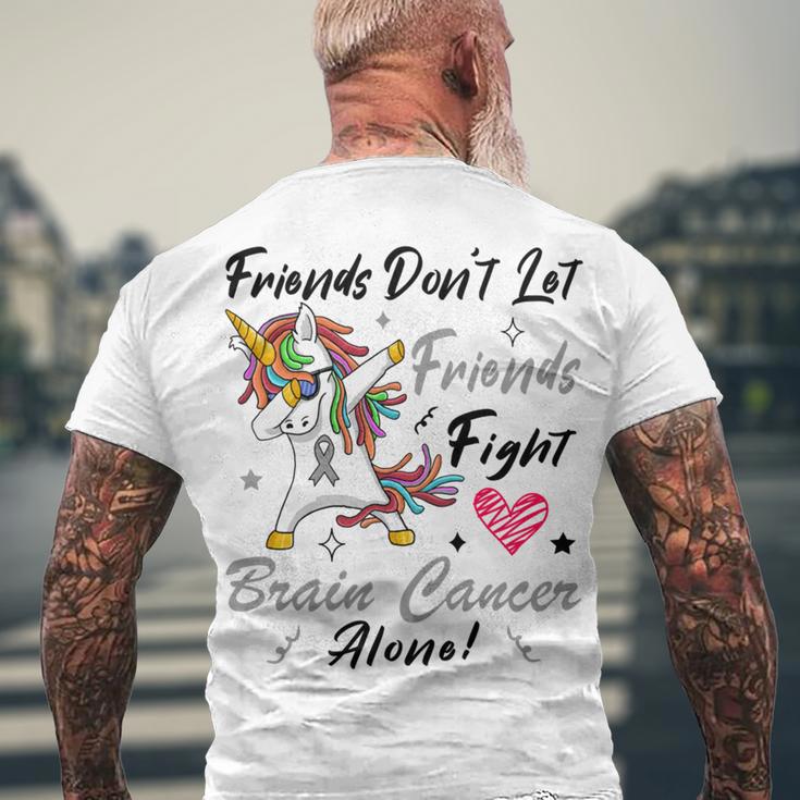 Friends Dont Let Friends Fight Brain Cancer Alone Unicorn Grey Ribbon Brain Cancer Brain Cancer Awareness Men's Crewneck Short Sleeve Back Print T-shirt Gifts for Old Men