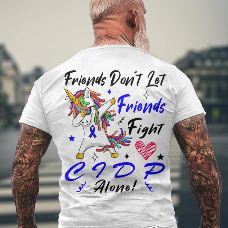 Friends Dont Let Friends Fight Chronic Inflammatory Demyelinating Polyneuropathy Cidp Alone Unicorn Blue Ribbon Cidp Support Cidp Awareness Men's Crewneck Short Sleeve Back Print T-shirt Gifts for Old Men