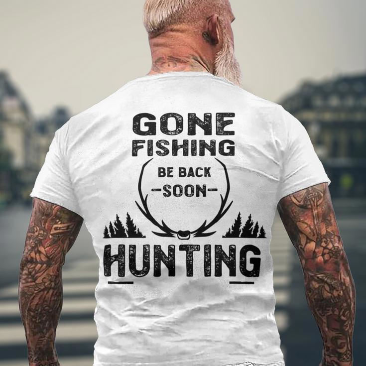 Gone Fishing Be Back Soon Hunting Men's Crewneck Short Sleeve Back Print T-shirt Gifts for Old Men