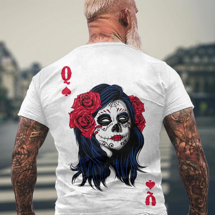 Halloween Sugar Skull With Red Floral Halloween Gift By Mesa Cute Men's Crewneck Short Sleeve Back Print T-shirt Gifts for Old Men