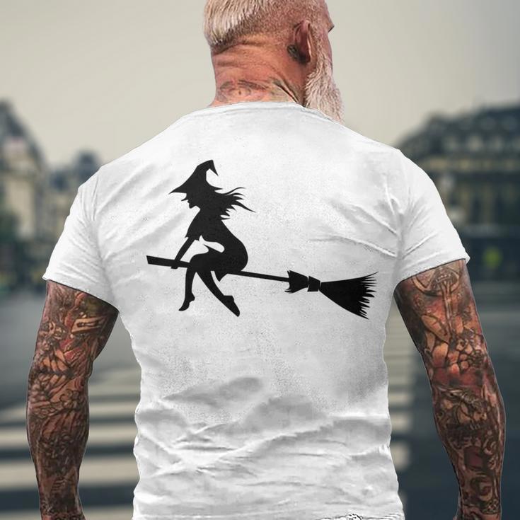 Halloween Young Scary Witch On Broom Pattern Men's Crewneck Short Sleeve Back Print T-shirt Gifts for Old Men