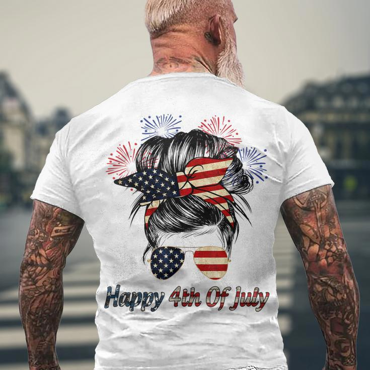 Happy 4Th Of July Messy Bun American Flag Firework Men's T-shirt Back Print Gifts for Old Men