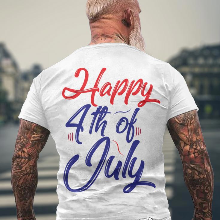 Happy 4Th Of July Dark Red Blue Text Men's Crewneck Short Sleeve Back Print T-shirt Gifts for Old Men