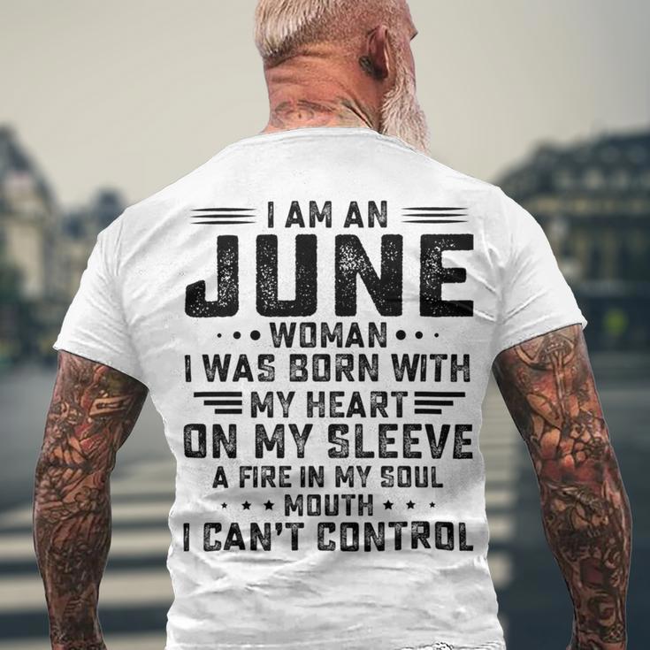 I Am An June Woman I Was Born With My Heart On My Sleeve V2 Men's Crewneck Short Sleeve Back Print T-shirt Gifts for Old Men