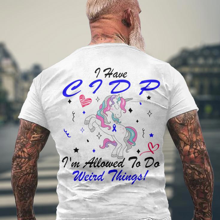 I Have Cidp Im Allowed To Do Weird Things Unicorn Blue Ribbon Cidp Support Cidp Awareness Men's Crewneck Short Sleeve Back Print T-shirt Gifts for Old Men