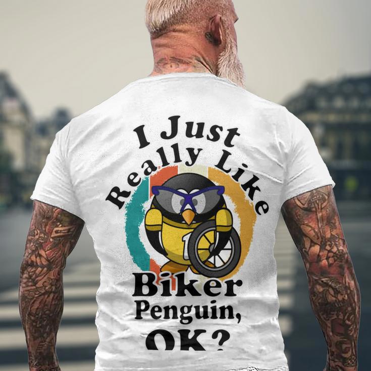 I Really Like Biker Penguin Ok Men's Crewneck Short Sleeve Back Print T-shirt Gifts for Old Men