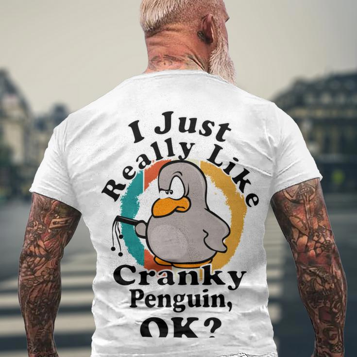 I Really Like Cranky Penguin Ok Men's Crewneck Short Sleeve Back Print T-shirt Gifts for Old Men