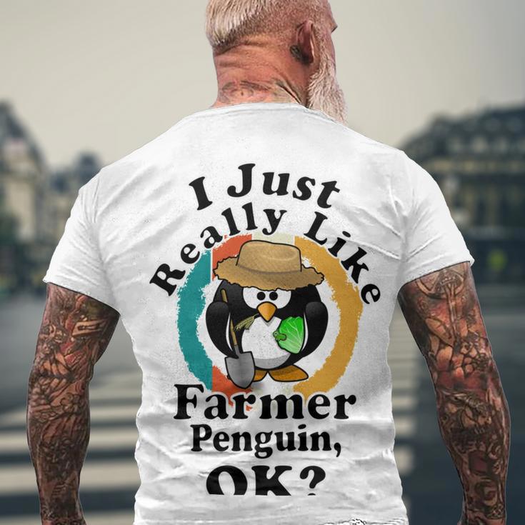 I Really Like Farmer Penguin Ok Men's Crewneck Short Sleeve Back Print T-shirt Gifts for Old Men