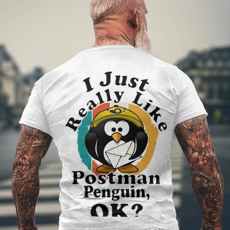 I Really Like Postman Penguin Ok Men's Crewneck Short Sleeve Back Print T-shirt Gifts for Old Men