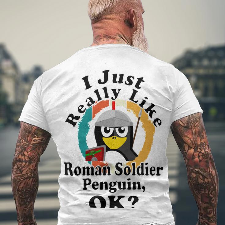 I Really Like Roman Soldier Penguin Ok Men's Crewneck Short Sleeve Back Print T-shirt Gifts for Old Men