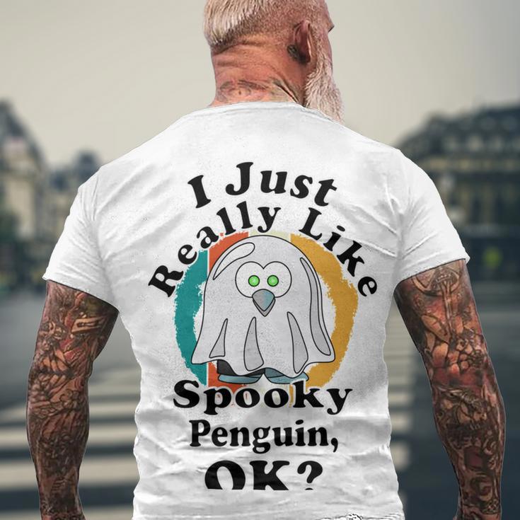 I Really Like Spooky Penguin Ok Men's Crewneck Short Sleeve Back Print T-shirt Gifts for Old Men