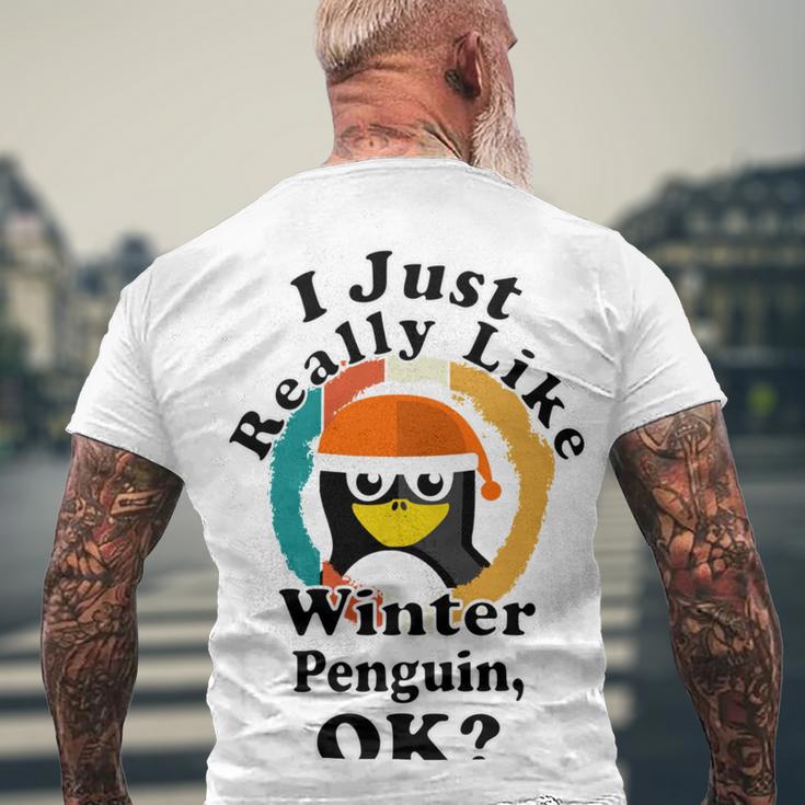 I Really Like Winter Penguin Ok Men's Crewneck Short Sleeve Back Print T-shirt Gifts for Old Men