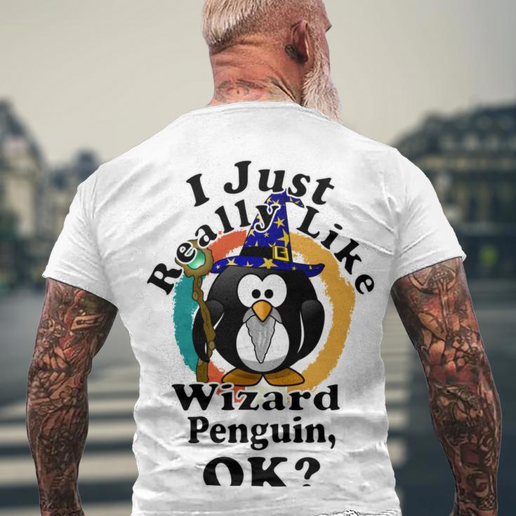 I Really Like Wizard Penguin Ok Men's Crewneck Short Sleeve Back Print T-shirt Gifts for Old Men