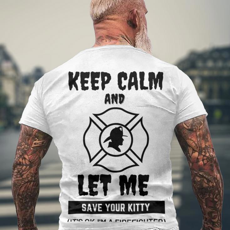 Keep Calm And Let Me Save Your Kitty Men's Crewneck Short Sleeve Back Print T-shirt Gifts for Old Men