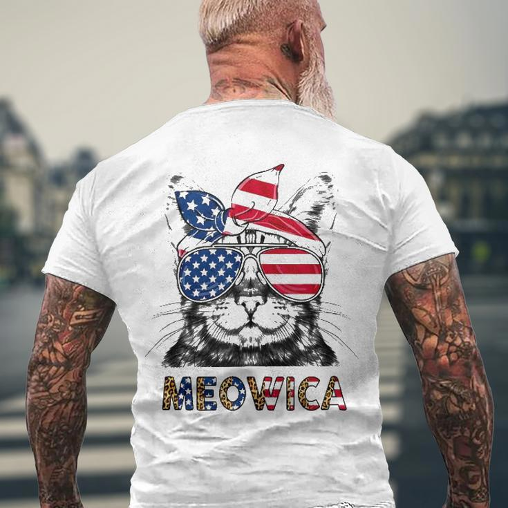 Meowica 4Th Of July Cat American Flag Patriotic Cat Lovers Men's Back Print T-shirt Gifts for Old Men