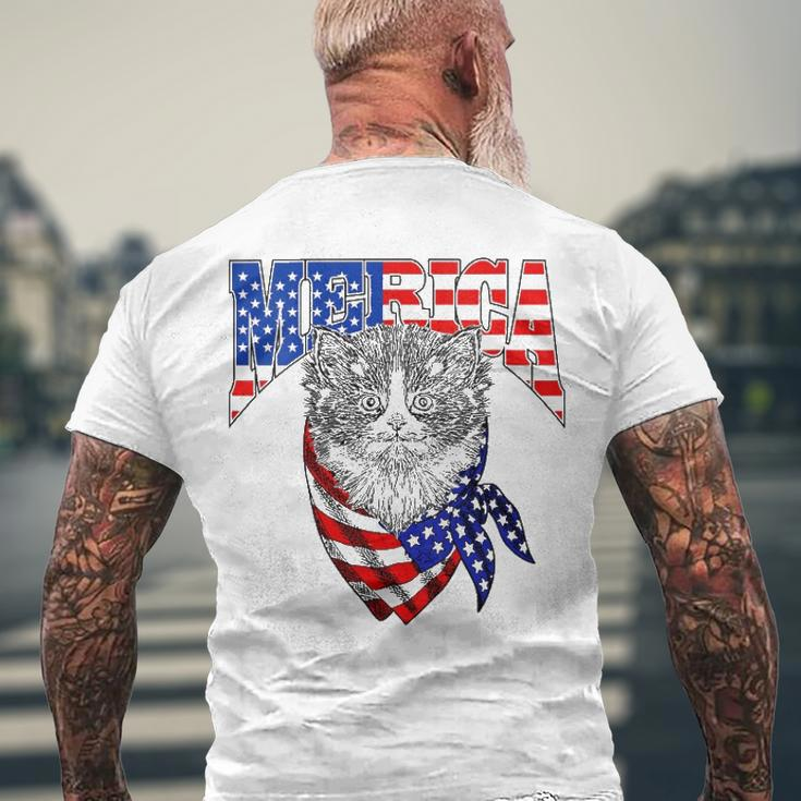 Womens Merica Cat Happy 4Th Of July American Flag Great Family V-Neck Men's Back Print T-shirt Gifts for Old Men