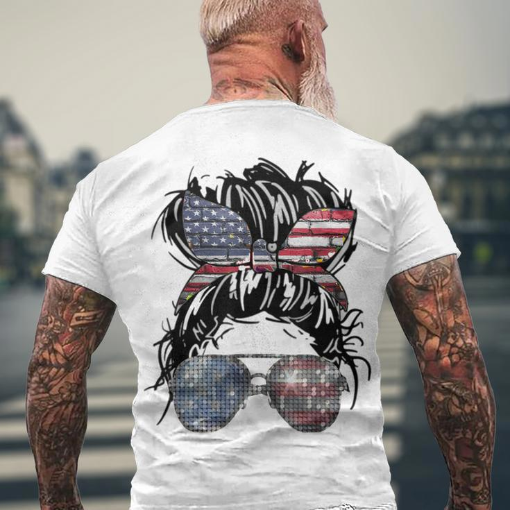 Messy Bun American Flag Glasses 4Th Of July Patriotic Men's T-shirt Back Print Gifts for Old Men