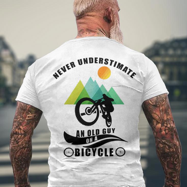 Never Underestimate An Old Guy On A Bicycle Men's Crewneck Short Sleeve Back Print T-shirt Gifts for Old Men