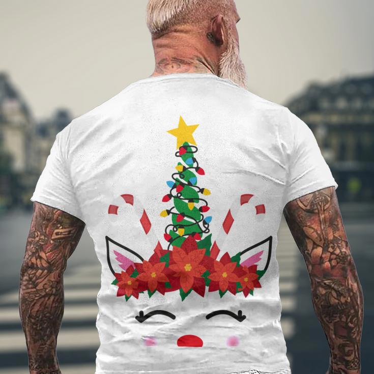 New Christmas Unicorn Face Santicorn Poinsettia Crown Cute V2 Men's Crewneck Short Sleeve Back Print T-shirt Gifts for Old Men