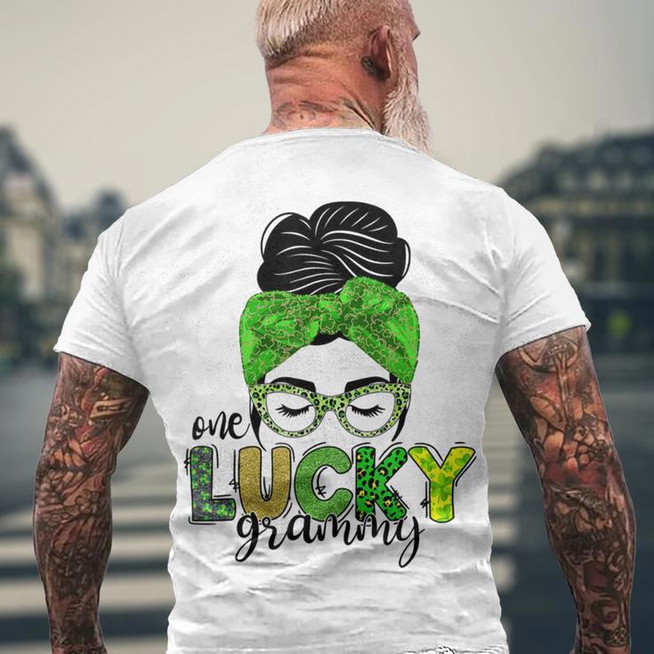 One Lucky Grammy Life Messy Bun St Patricks Day Irish Men's Crewneck Short Sleeve Back Print T-shirt Gifts for Old Men