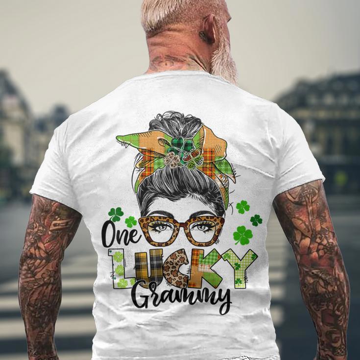 One Lucky Grammy Shamrock Plaid Leopard St Patricks Day Men's Crewneck Short Sleeve Back Print T-shirt Gifts for Old Men