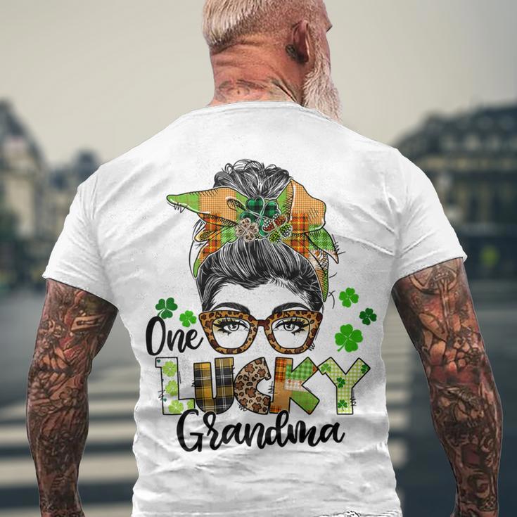 One Lucky Grandma Shamrock Plaid Leopard St Patricks Day Men's Crewneck Short Sleeve Back Print T-shirt Gifts for Old Men