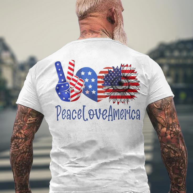 Peace Love America 4Th July Patriotic Sunflower Heart Sign V3 Men's T-shirt Back Print Gifts for Old Men