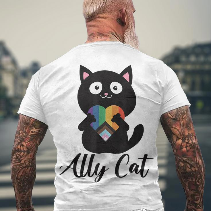 Rainbow Ally Cat Lgbt Gay Pride Flag Heart Men Women Kids Men's Back Print T-shirt Gifts for Old Men