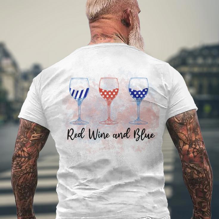 Red Wine Blue 4Th Of July Wine Red White Blue Wine Glasses Men's Crewneck Short Sleeve Back Print T-shirt Gifts for Old Men