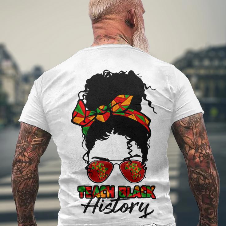 Teacher African Women Messy Bun Teach Black History Month Men's Crewneck Short Sleeve Back Print T-shirt Gifts for Old Men