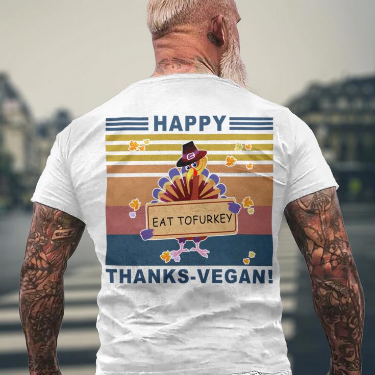 Turkey Happy Thanks Vegan Turkey Vintage Retro Men's Crewneck Short Sleeve Back Print T-shirt Gifts for Old Men