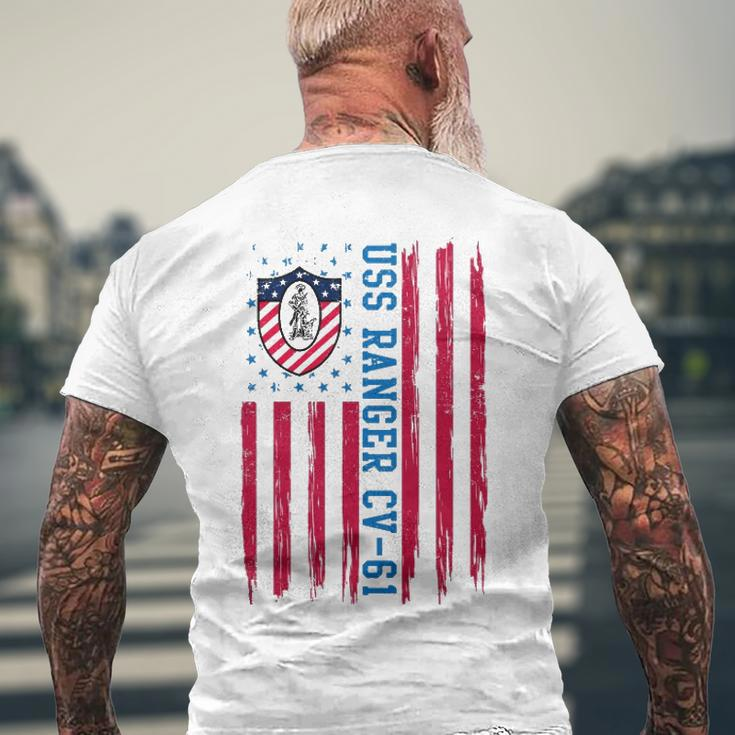 Uss Ranger Cv 61 American Flag Aircraft Carrier Veterans Day Men's Back Print T-shirt Gifts for Old Men
