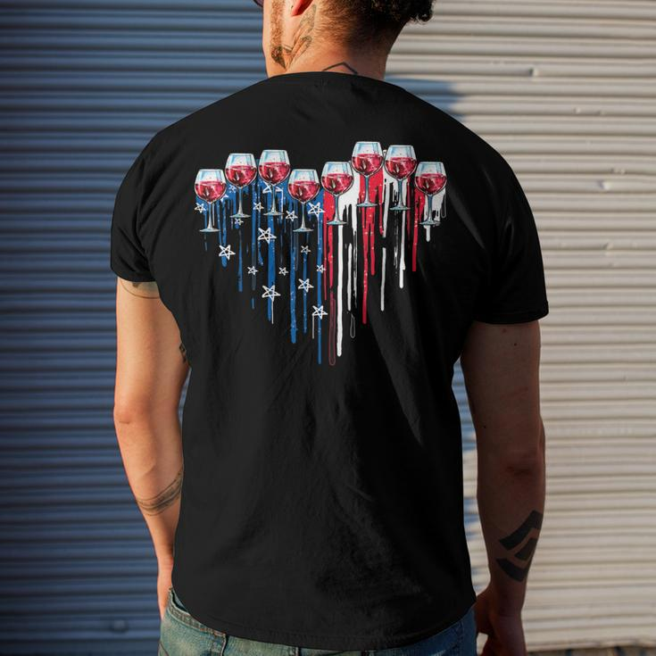 4Th Of July Wine Glasses Heart American Flag Patriotic Men's T-shirt Back Print Gifts for Him