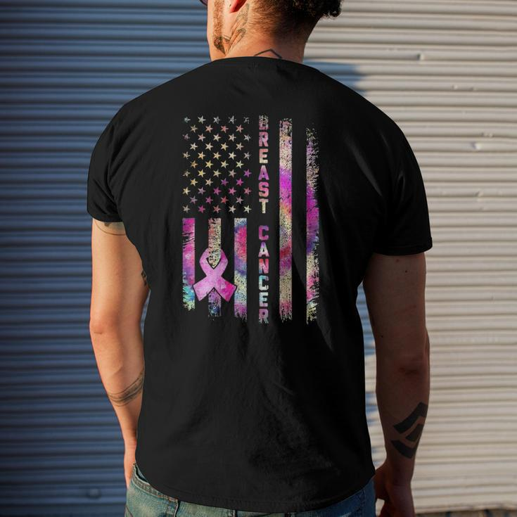 American Flag Breast Cancer Awareness Support Tie Dye Men's Back Print T-shirt Gifts for Him