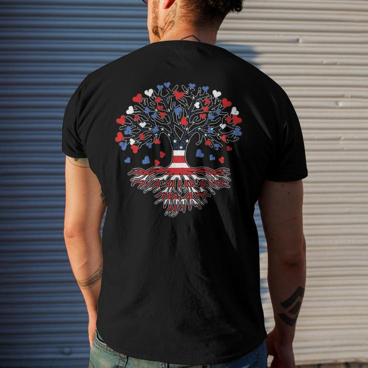 American Tree 4Th Of July Usa Flag Hearts Roots Patriotic Men's Back Print T-shirt Gifts for Him