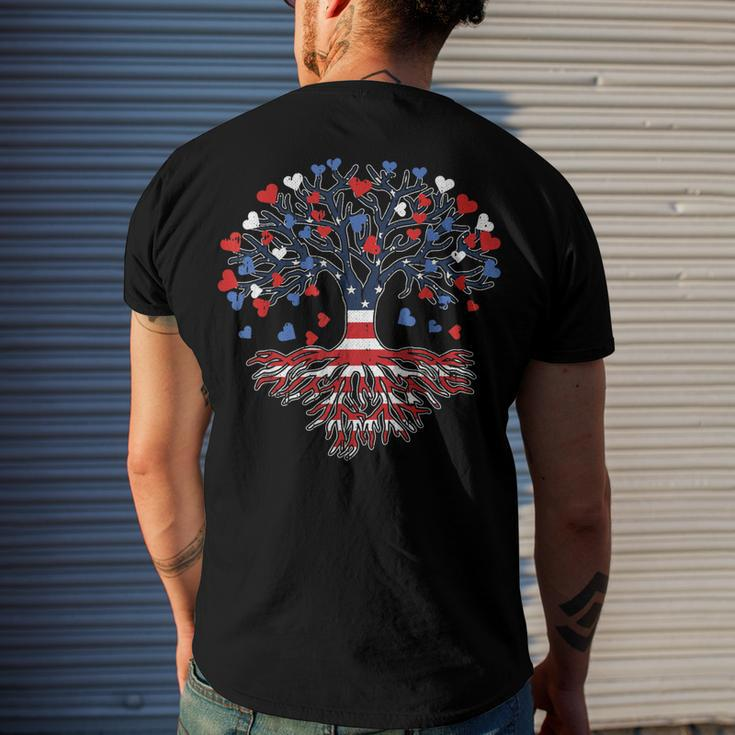 American Tree 4Th Of July Usa Flag Hearts Roots Patriotic Men's T-shirt Back Print Gifts for Him