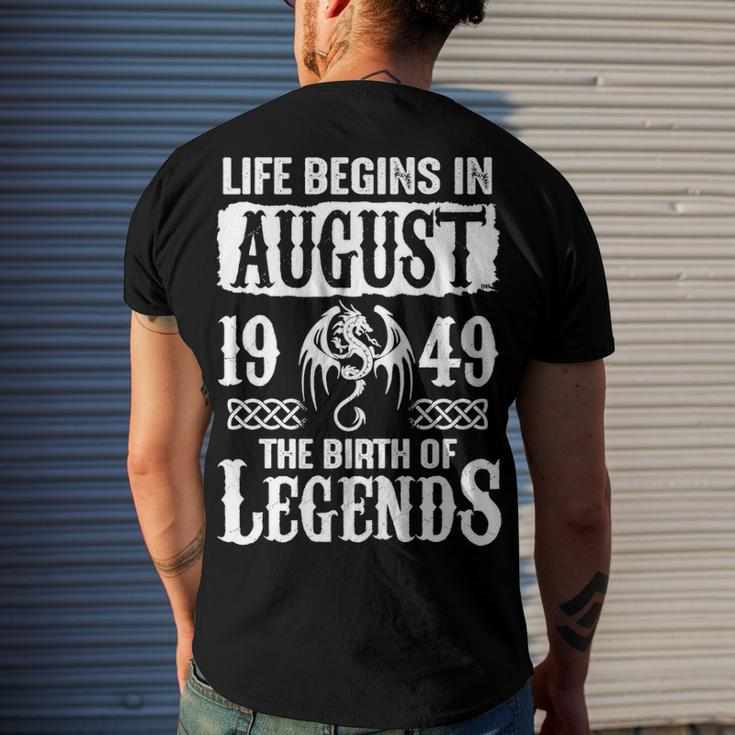 August 1949 Birthday Life Begins In August 1949 Men's T-Shirt Back Print Gifts for Him