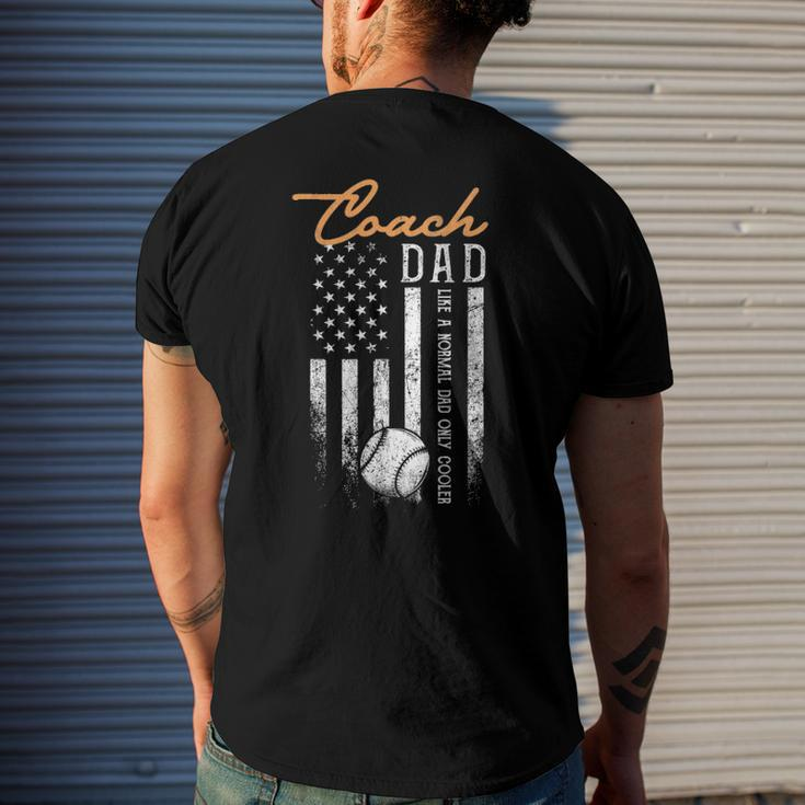 Mens Baseball Coach Dad Like A Normal Dad Only Cooler Usa Flag Men's Back Print T-shirt Gifts for Him
